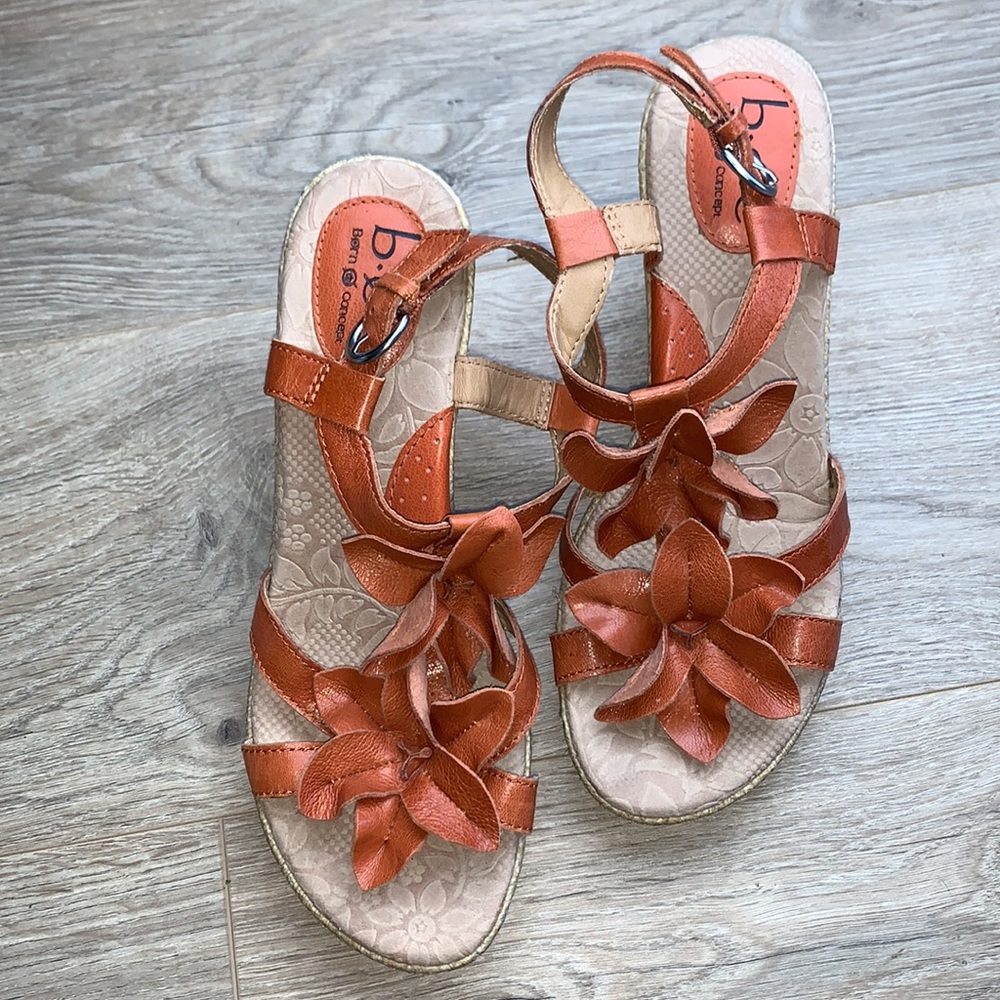 b.o.c. Born Concept Orange Leather Wedge Flower Sandals